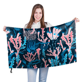 Флаг 3D с принтом Подводный мир в Тюмени, 100% полиэстер | плотность ткани — 95 г/м2, размер — 67 х 109 см. Принт наносится с одной стороны | colorful | coral | deep | sea | seamless | seaweed | водоросли | глубокий | коралл | красочный | паттерн | подводный мир