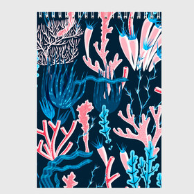 Скетчбук с принтом Подводный мир в Тюмени, 100% бумага
 | 48 листов, плотность листов — 100 г/м2, плотность картонной обложки — 250 г/м2. Листы скреплены сверху удобной пружинной спиралью | colorful | coral | deep | sea | seamless | seaweed | водоросли | глубокий | коралл | красочный | паттерн | подводный мир