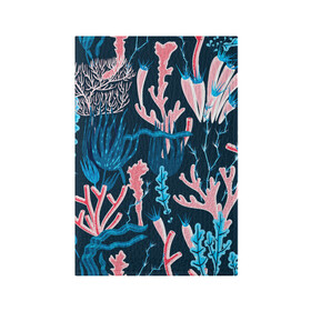 Обложка для паспорта матовая кожа с принтом Подводный мир в Тюмени, натуральная матовая кожа | размер 19,3 х 13,7 см; прозрачные пластиковые крепления | colorful | coral | deep | sea | seamless | seaweed | водоросли | глубокий | коралл | красочный | паттерн | подводный мир