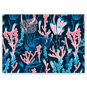 Поздравительная открытка с принтом Подводный мир в Тюмени, 100% бумага | плотность бумаги 280 г/м2, матовая, на обратной стороне линовка и место для марки
 | colorful | coral | deep | sea | seamless | seaweed | водоросли | глубокий | коралл | красочный | паттерн | подводный мир
