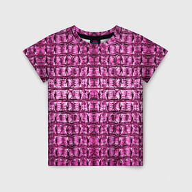Детская футболка 3D с принтом Pink Alligator в Тюмени, 100% гипоаллергенный полиэфир | прямой крой, круглый вырез горловины, длина до линии бедер, чуть спущенное плечо, ткань немного тянется | alligator | crocodile | leather | scales | skin
