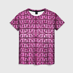 Женская футболка 3D с принтом Pink Alligator в Тюмени, 100% полиэфир ( синтетическое хлопкоподобное полотно) | прямой крой, круглый вырез горловины, длина до линии бедер | alligator | crocodile | leather | scales | skin