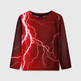 Детский лонгслив 3D с принтом Red Lightning в Тюмени, 100% полиэстер | длинные рукава, круглый вырез горловины, полуприлегающий силуэт
 | Тематика изображения на принте: energy | fire | lightning | storm | thunder