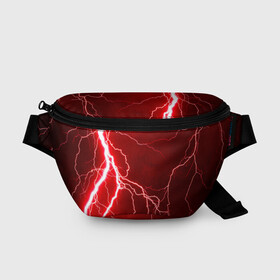 Поясная сумка 3D с принтом Red Lightning в Тюмени, 100% полиэстер | плотная ткань, ремень с регулируемой длиной, внутри несколько карманов для мелочей, основное отделение и карман с обратной стороны сумки застегиваются на молнию | energy | fire | lightning | storm | thunder