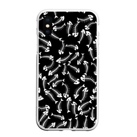 Чехол для iPhone XS Max матовый с принтом Fishbones в Тюмени, Силикон | Область печати: задняя сторона чехла, без боковых панелей | bone | fish | fishbone | дохлая рыба | кости | кость | море | паттерн | рыбий скелет | рыбки | рыбы | скелет