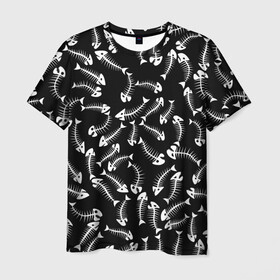 Мужская футболка 3D с принтом Fishbones в Тюмени, 100% полиэфир | прямой крой, круглый вырез горловины, длина до линии бедер | Тематика изображения на принте: bone | fish | fishbone | дохлая рыба | кости | кость | море | паттерн | рыбий скелет | рыбки | рыбы | скелет