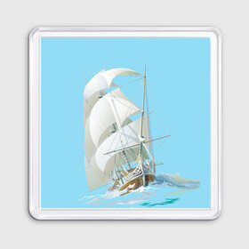 Магнит 55*55 с принтом The white wanderer в Тюмени, Пластик | Размер: 65*65 мм; Размер печати: 55*55 мм | ocean | sea | ship | волны | океан | парусник