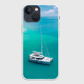 Чехол для iPhone 13 mini с принтом ПАРУСНИК | SAILBOAT (Z) в Тюмени,  |  | boat | sailboat | ship | ships | кораблик | кораблики | корабль | лагуна | лодка | лодочка | мореход | одинокая лодка | парус | парусник | судно | яхта | яхты