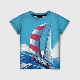 Детская футболка 3D с принтом ПАРУСНИК В МОРЕ | ЛЮБЛЮ МОРЕ (Z) в Тюмени, 100% гипоаллергенный полиэфир | прямой крой, круглый вырез горловины, длина до линии бедер, чуть спущенное плечо, ткань немного тянется | boat | sailboat | ship | ships | в море | кораблик | кораблики | корабль | красный парус | лодка | лодочка на синем | люблю море | море | мореход | одинокая лодка | океан | оригами | парус | парусник | судно | яхта