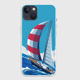 Чехол для iPhone 13 с принтом ПАРУСНИК В МОРЕ | ЛЮБЛЮ МОРЕ (Z) в Тюмени,  |  | boat | sailboat | ship | ships | в море | кораблик | кораблики | корабль | красный парус | лодка | лодочка на синем | люблю море | море | мореход | одинокая лодка | океан | оригами | парус | парусник | судно | яхта