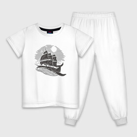 Детская пижама хлопок с принтом КИТ ФРЕГАТ WHALE FRIGATE (Z) в Тюмени, 100% хлопок |  брюки и футболка прямого кроя, без карманов, на брюках мягкая резинка на поясе и по низу штанин
 | boat | frigate | mastodon | rorqual | sailboat | ship | ships | whale | бумага | кит | китовый | кораблик | кораблики | корабль | левиафан | лодка | мастак | мастодонт | мореход | одинокая лодка | парусник | столп | судно | фрегат