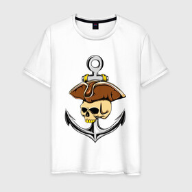 Мужская футболка хлопок с принтом PIRAT ANCHOR ПИРАТСКИЙ ЯКОРЬ (Z) в Тюмени, 100% хлопок | прямой крой, круглый вырез горловины, длина до линии бедер, слегка спущенное плечо. | anchor | japanese anchor | pirat | pirat anchor | заякориться | пират | пиратский якорь | стоп судно | якорек | якорный | якорь | японский якорь