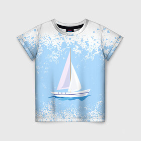 Детская футболка 3D с принтом ОДИНОКАЯ ЛОДКА | SAILBOAT (Z) в Тюмени, 100% гипоаллергенный полиэфир | прямой крой, круглый вырез горловины, длина до линии бедер, чуть спущенное плечо, ткань немного тянется | boat | sailboat | ship | ships | бумага | кораблик | кораблики | корабль | красный парус | лодка | лодочка на белом | мореход | одинокая лодка | оригами | парус | парусник | судно | яхта