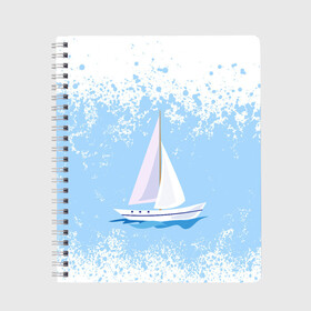 Тетрадь с принтом ОДИНОКАЯ ЛОДКА | SAILBOAT (Z) в Тюмени, 100% бумага | 48 листов, плотность листов — 60 г/м2, плотность картонной обложки — 250 г/м2. Листы скреплены сбоку удобной пружинной спиралью. Уголки страниц и обложки скругленные. Цвет линий — светло-серый
 | boat | sailboat | ship | ships | бумага | кораблик | кораблики | корабль | красный парус | лодка | лодочка на белом | мореход | одинокая лодка | оригами | парус | парусник | судно | яхта