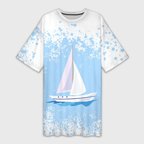 Платье-футболка 3D с принтом ОДИНОКИПАРУСНИК | SAILBOAT (Z) в Тюмени,  |  | boat | sailboat | ship | ships | бумага | кораблик | кораблики | корабль | красный парус | лодка | лодочка на белом | мореход | одинокая лодка | оригами | парус | парусник | судно | яхта