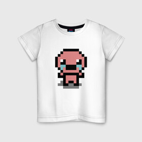 Детская футболка хлопок с принтом pixel isaac в Тюмени, 100% хлопок | круглый вырез горловины, полуприлегающий силуэт, длина до линии бедер | Тематика изображения на принте: character | cry | eyes | face | game | head | isaac | logo | pixel | sadness | tears | the binding of isaac | айзек | глаза | голова | грусть | жертвоприношение исаака | игра | лицо | лого | персонаж | пиксель | плачь | слезы