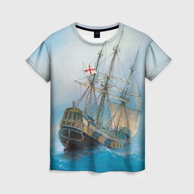 Женская футболка 3D с принтом The Sea Devil в Тюмени, 100% полиэфир ( синтетическое хлопкоподобное полотно) | прямой крой, круглый вырез горловины, длина до линии бедер | ocean | sea | ship | summer | волны | океан | парусник