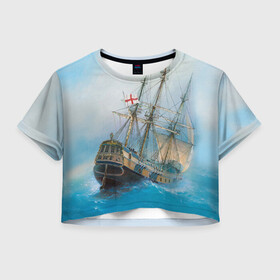 Женская футболка Crop-top 3D с принтом The Sea Devil в Тюмени, 100% полиэстер | круглая горловина, длина футболки до линии талии, рукава с отворотами | ocean | sea | ship | summer | волны | океан | парусник