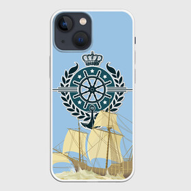 Чехол для iPhone 13 mini с принтом At the helm в Тюмени,  |  | Тематика изображения на принте: ocean | sea | ship | summer | волны | океан | парусник