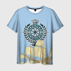 Мужская футболка 3D с принтом At the helm в Тюмени, 100% полиэфир | прямой крой, круглый вырез горловины, длина до линии бедер | ocean | sea | ship | summer | волны | океан | парусник