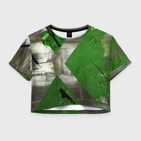 Женская футболка Crop-top 3D с принтом Art Abstraction Green в Тюмени, 100% полиэстер | круглая горловина, длина футболки до линии талии, рукава с отворотами | abstraction | art | canvas | paints | абстракция