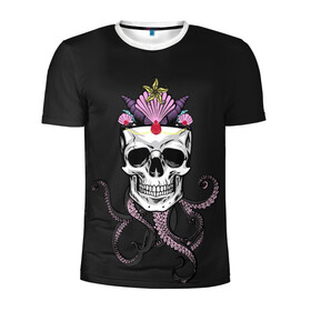 Мужская футболка 3D спортивная с принтом Octo-Queen в Тюмени, 100% полиэстер с улучшенными характеристиками | приталенный силуэт, круглая горловина, широкие плечи, сужается к линии бедра | abyss | crown | depth | ocean | octopus | queen | sea | shell | skull | water | вода | глубина | королева | корона | море | океан | осьминог | пучина | ракушка | череп