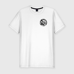 Мужская футболка хлопок Slim с принтом Инь янь в Тюмени, 92% хлопок, 8% лайкра | приталенный силуэт, круглый вырез ворота, длина до линии бедра, короткий рукав | рыбка кои | черное белое | японские карпы