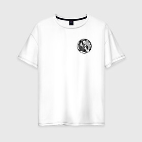 Женская футболка хлопок Oversize с принтом Инь янь в Тюмени, 100% хлопок | свободный крой, круглый ворот, спущенный рукав, длина до линии бедер
 | рыбка кои | черное белое | японские карпы