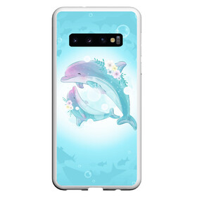 Чехол для Samsung Galaxy S10 с принтом Два дельфина в Тюмени, Силикон | Область печати: задняя сторона чехла, без боковых панелей | Тематика изображения на принте: cute | dolphin | два дельфина | дельфин | дельфин в море | дельфинами | милый | мир | подводный
