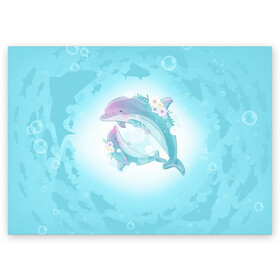 Поздравительная открытка с принтом Два дельфина в Тюмени, 100% бумага | плотность бумаги 280 г/м2, матовая, на обратной стороне линовка и место для марки
 | Тематика изображения на принте: cute | dolphin | два дельфина | дельфин | дельфин в море | дельфинами | милый | мир | подводный