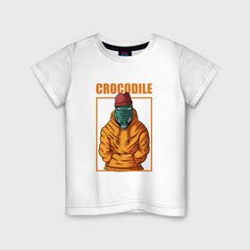 Детская футболка хлопок с принтом Крокодил в Тюмени, 100% хлопок | круглый вырез горловины, полуприлегающий силуэт, длина до линии бедер | alligator | crocodile | reptile | аллигатор | крокодил | крокодильчик