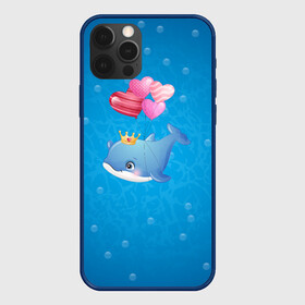 Чехол для iPhone 12 Pro с принтом Дельфин с воздушными шариками в Тюмени, силикон | область печати: задняя сторона чехла, без боковых панелей | Тематика изображения на принте: cute | dolphin | два дельфина | дельфин | дельфин в море | дельфинами | милый | мир | подводный