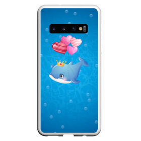 Чехол для Samsung Galaxy S10 с принтом Дельфин с воздушными шариками в Тюмени, Силикон | Область печати: задняя сторона чехла, без боковых панелей | Тематика изображения на принте: cute | dolphin | два дельфина | дельфин | дельфин в море | дельфинами | милый | мир | подводный