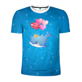 Мужская футболка 3D спортивная с принтом Дельфин с воздушными шариками в Тюмени, 100% полиэстер с улучшенными характеристиками | приталенный силуэт, круглая горловина, широкие плечи, сужается к линии бедра | cute | dolphin | два дельфина | дельфин | дельфин в море | дельфинами | милый | мир | подводный