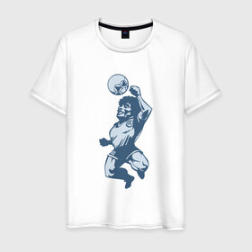 Мужская футболка хлопок с принтом Марадона - Рука Бога в Тюмени, 100% хлопок | прямой крой, круглый вырез горловины, длина до линии бедер, слегка спущенное плечо. | argentina | maradona | messi | sport | аргентина | гол | диего | марадона | месси | мяч | рука бога | спорт | футбол | чемпион