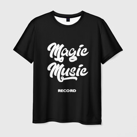 Мужская футболка 3D с принтом Magic Music Record White on Black в Тюмени, 100% полиэфир | прямой крой, круглый вырез горловины, длина до линии бедер | magic | music | record | white on black | белая | белый на черном | знаменитость | музыкант