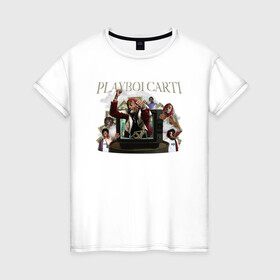 Женская футболка хлопок с принтом Playboi Carti в Тюмени, 100% хлопок | прямой крой, круглый вырез горловины, длина до линии бедер, слегка спущенное плечо | Тематика изображения на принте: hip hop | swag | trap | wlr