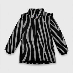 Зимняя куртка для девочек 3D с принтом Zebra Camouflage в Тюмени, ткань верха — 100% полиэстер; подклад — 100% полиэстер, утеплитель — 100% полиэстер. | длина ниже бедра, удлиненная спинка, воротник стойка и отстегивающийся капюшон. Есть боковые карманы с листочкой на кнопках, утяжки по низу изделия и внутренний карман на молнии. 

Предусмотрены светоотражающий принт на спинке, радужный светоотражающий элемент на пуллере молнии и на резинке для утяжки. | Тематика изображения на принте: animal | blackandwhite | camouflage | stripes | zebra