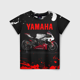 Детская футболка 3D с принтом YAMAHA [004] в Тюмени, 100% гипоаллергенный полиэфир | прямой крой, круглый вырез горловины, длина до линии бедер, чуть спущенное плечо, ткань немного тянется | moto | yamaha | мотоцикл | ямана | ямаха