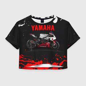 Женская футболка Crop-top 3D с принтом YAMAHA [004] в Тюмени, 100% полиэстер | круглая горловина, длина футболки до линии талии, рукава с отворотами | moto | yamaha | мотоцикл | ямана | ямаха