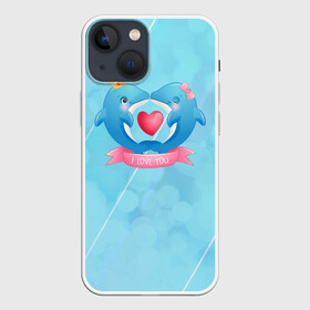Чехол для iPhone 13 mini с принтом Два дельфина. I love you в Тюмени,  |  | Тематика изображения на принте: cute | dolphin | i love you | два дельфина | дельфин | дельфин в море | дельфинами | любовь | милый | мир | подводный