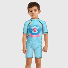 Детский купальный костюм 3D с принтом Два дельфина. I love you в Тюмени, Полиэстер 85%, Спандекс 15% | застежка на молнии на спине | cute | dolphin | i love you | два дельфина | дельфин | дельфин в море | дельфинами | любовь | милый | мир | подводный