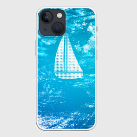 Чехол для iPhone 13 mini с принтом Парусная лодка в Тюмени,  |  | Тематика изображения на принте: sailboat | кораблик | корабль | лодка | на голубом | парус | паруса | парусная лодка | халфтон