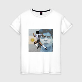 Женская футболка хлопок с принтом Maradona Goal в Тюмени, 100% хлопок | прямой крой, круглый вырез горловины, длина до линии бедер, слегка спущенное плечо | argentina | maradona | messi | sport | аргентина | гол | диего | марадона | месси | мяч | рука бога | спорт | футбол | чемпион