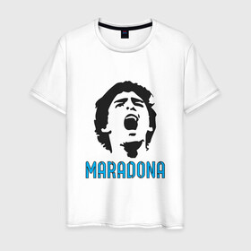 Мужская футболка хлопок с принтом Maradona Scream в Тюмени, 100% хлопок | прямой крой, круглый вырез горловины, длина до линии бедер, слегка спущенное плечо. | argentina | maradona | messi | sport | аргентина | гол | диего | марадона | месси | мяч | рука бога | спорт | футбол | чемпион