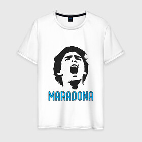 Мужская футболка хлопок с принтом Maradona Scream в Тюмени, 100% хлопок | прямой крой, круглый вырез горловины, длина до линии бедер, слегка спущенное плечо. | Тематика изображения на принте: argentina | maradona | messi | sport | аргентина | гол | диего | марадона | месси | мяч | рука бога | спорт | футбол | чемпион