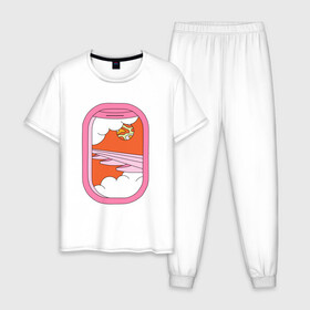 Мужская пижама хлопок с принтом Космический туризм в Тюмени, 100% хлопок | брюки и футболка прямого кроя, без карманов, на брюках мягкая резинка на поясе и по низу штанин
 | Тематика изображения на принте: cute | космос | милота | пижама | полет | самолет | сны | сон
