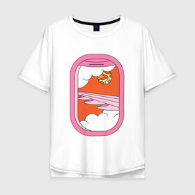 Мужская футболка хлопок Oversize с принтом Космический туризм в Тюмени, 100% хлопок | свободный крой, круглый ворот, “спинка” длиннее передней части | Тематика изображения на принте: cute | космос | милота | пижама | полет | самолет | сны | сон