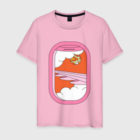 Мужская футболка хлопок с принтом Космический туризм в Тюмени, 100% хлопок | прямой крой, круглый вырез горловины, длина до линии бедер, слегка спущенное плечо. | Тематика изображения на принте: cute | космос | милота | пижама | полет | самолет | сны | сон