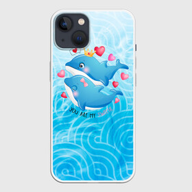 Чехол для iPhone 13 с принтом Два дельфина в Тюмени,  |  | cute | dolphin | два дельфина | дельфин | дельфин в море | дельфинами | любовь | милый | мир | подводный | сердечки